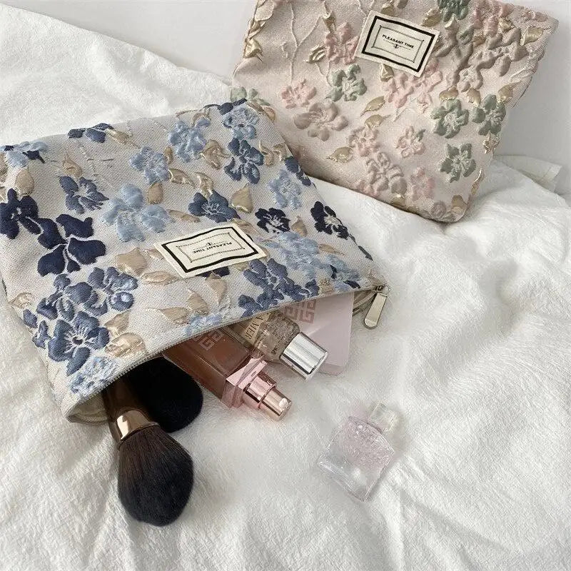 Floral Canvas Cosmetic Bag – Large Travel Makeup Storage Pouch Travel Cosmetic Bag Babs