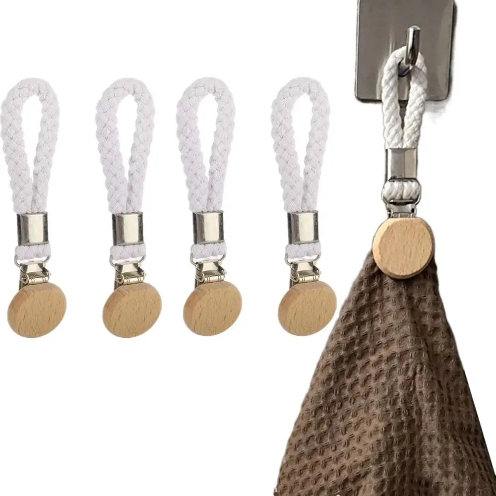 4-Pack Braided Cotton Towel Hanging Clips – Woven Rope Clamps Towel Hanging Clips Babs