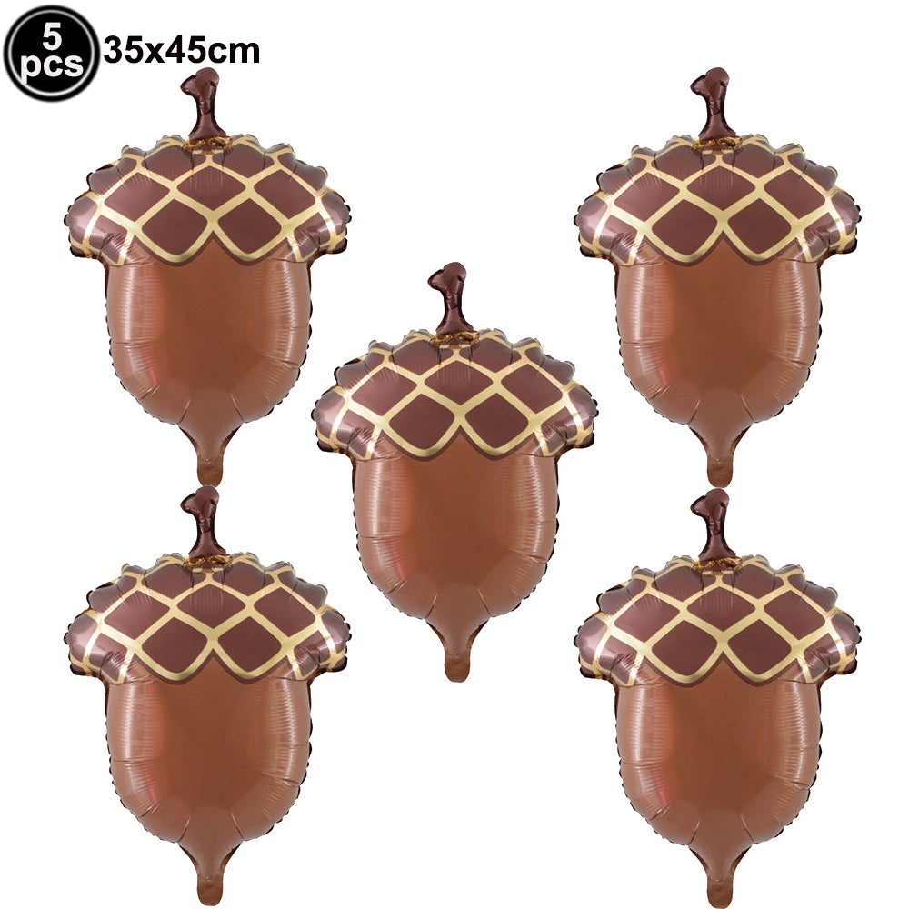 5-Piece Thanksgiving Foil Balloon Set – Maple Leaf, Acorn & Squirrel Party Foil Balloons Babs Dark Khaki As show