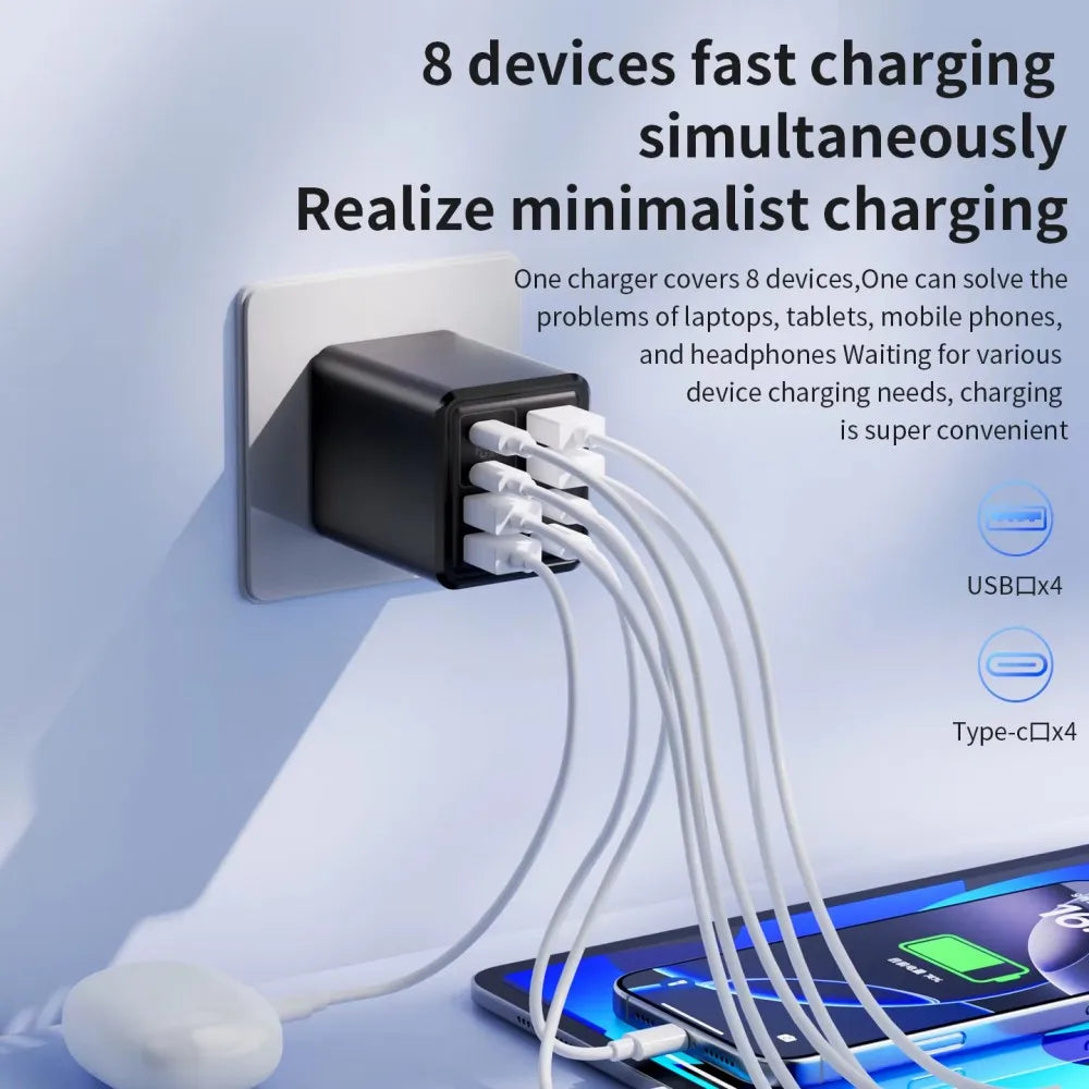 KEBIDUMEI 240W 8-in-1 GaN Desktop Charger USB-C Fast Charge GaN Desktop Charger Babs