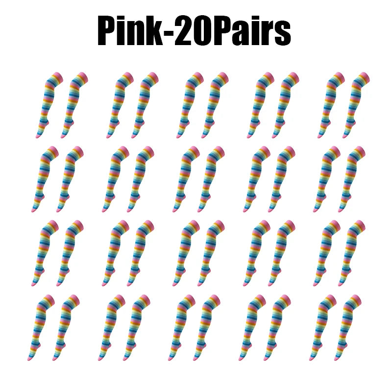 Rainbow Striped Thigh High Socks – Halloween Cosplay Party Thigh High Socks Babs Pink 20Pairs as show