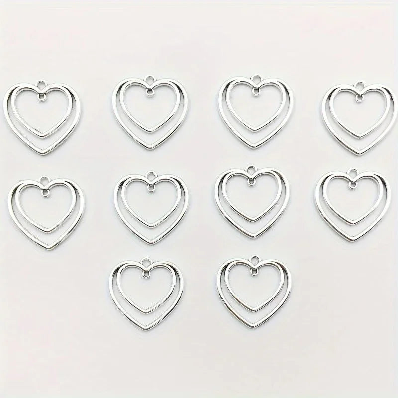20pcs Vintage Silver Double Heart Alloy Charms – Jewelry Making Jewelry Making Charms Babs