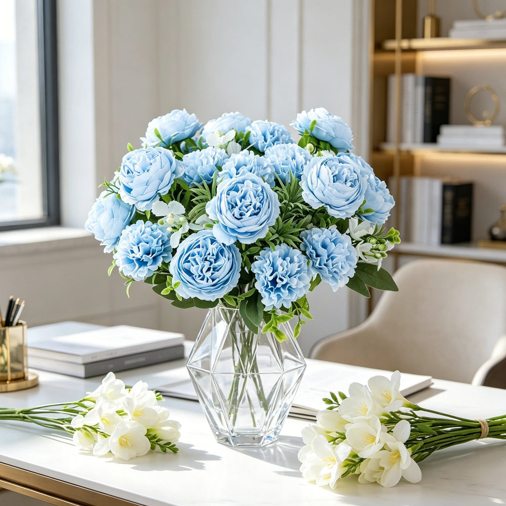Artificial Chrysanthemum Bouquet 5-Fork Faux Flowers – Home & Wedding Artificial Flower Bouquet Babs