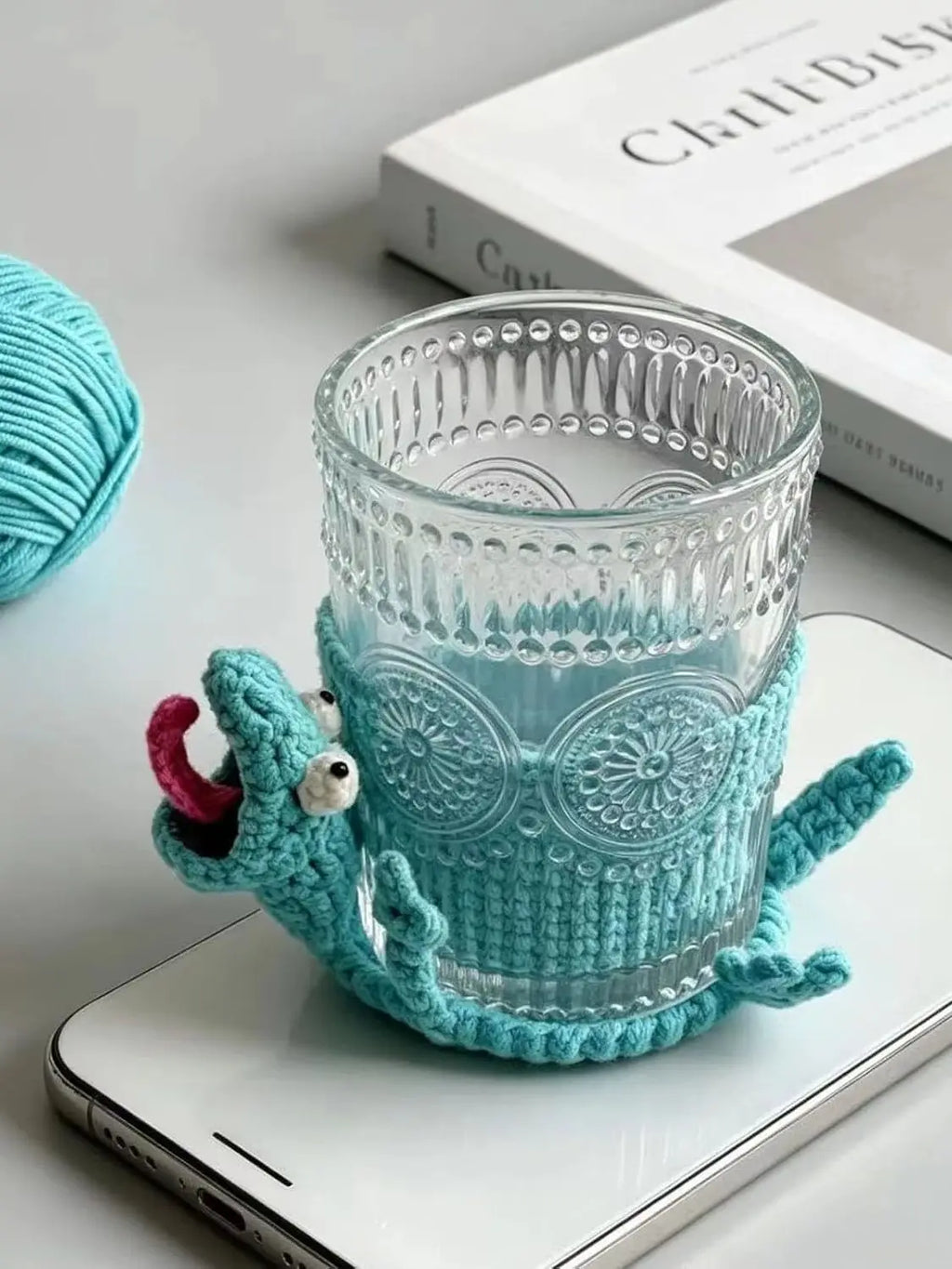 3D Crochet Lizard Coaster – Handmade Amigurumi Animal Cup Mat Crochet Animal Coaster Babs Blue