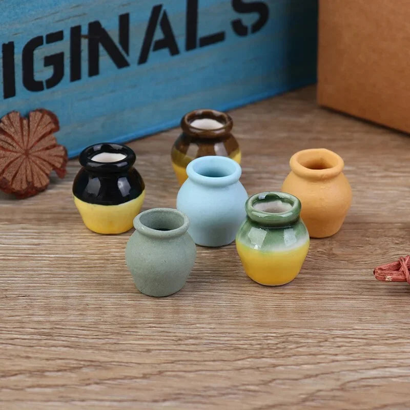 6-Piece 1:12 Dollhouse Miniature Porcelain Flower Vases Dollhouse Miniature Babs