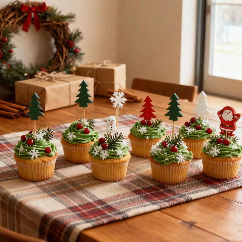 100Pcs Christmas Bamboo Food Skewers & Cupcake Toppers Holiday Party Picks Babs