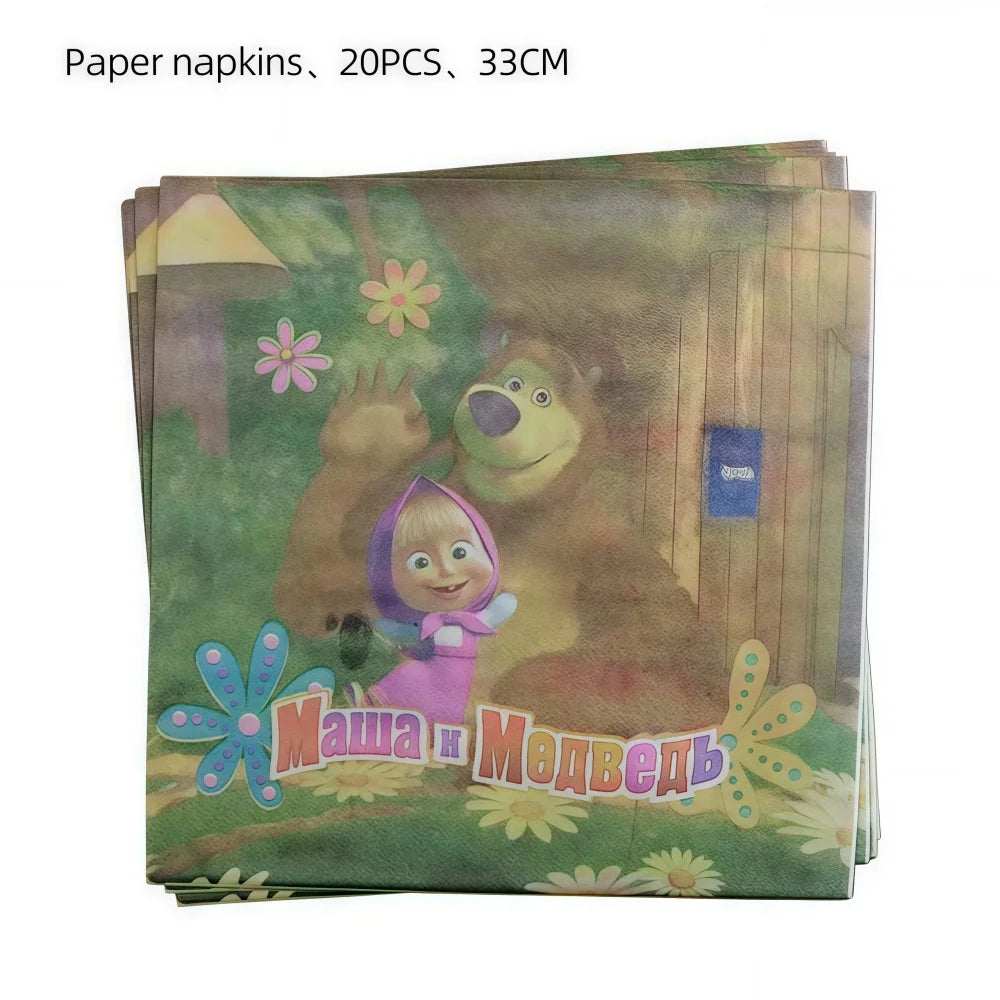 Bear Theme Kids Birthday Party Kit – Plates, Cups & Balloons Party Tableware Kit Babs napkins-20pcs others