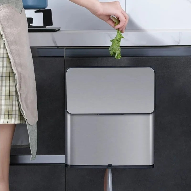 Wall Mounted Stainless Steel Trash Can with Slide Lid – 6L Wall Mounted Trash Can Babs