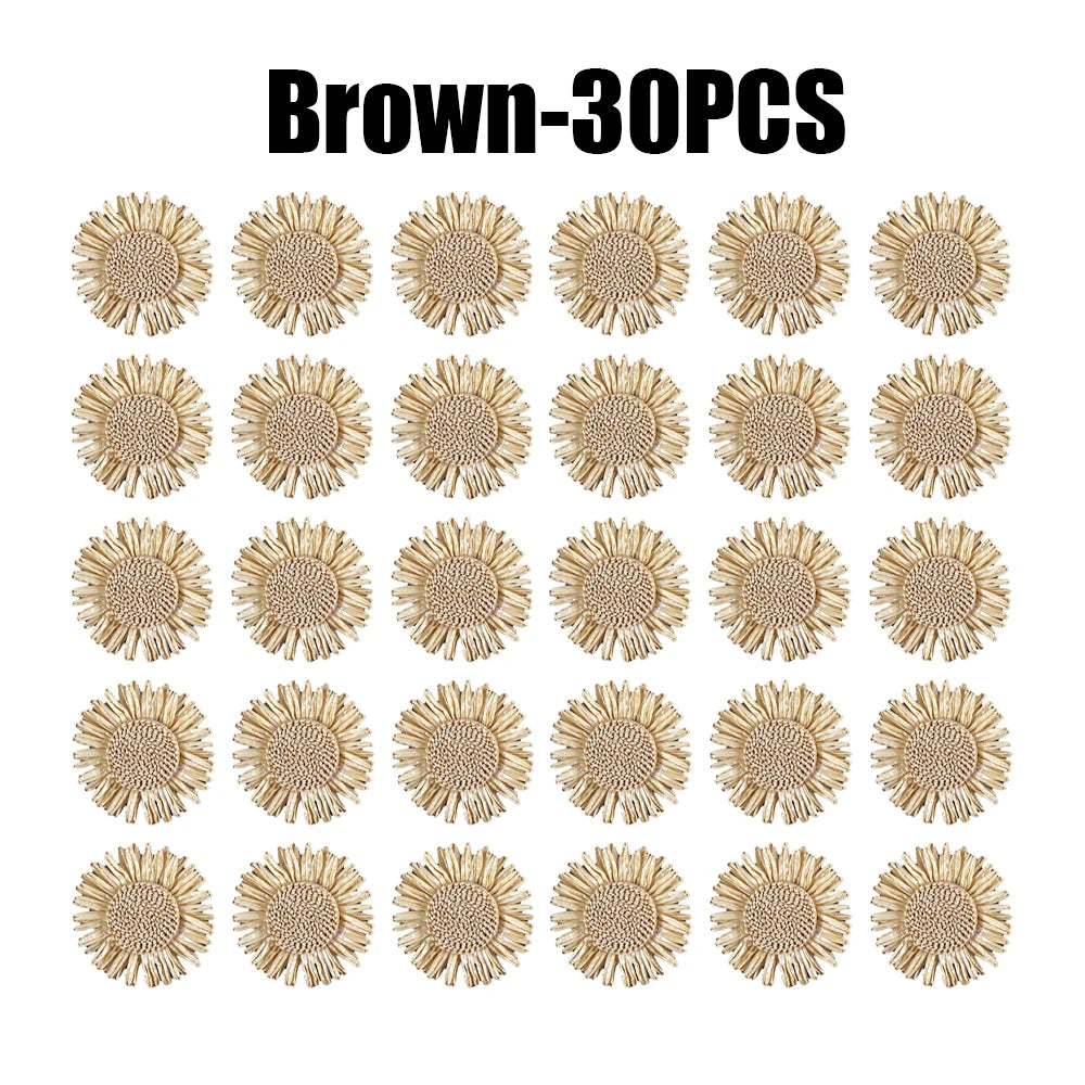 Natural Raffia Sunflower Napkin Ring Set | Rustic Woven Holders Napkin Ring Set Babs Brown 30PCS