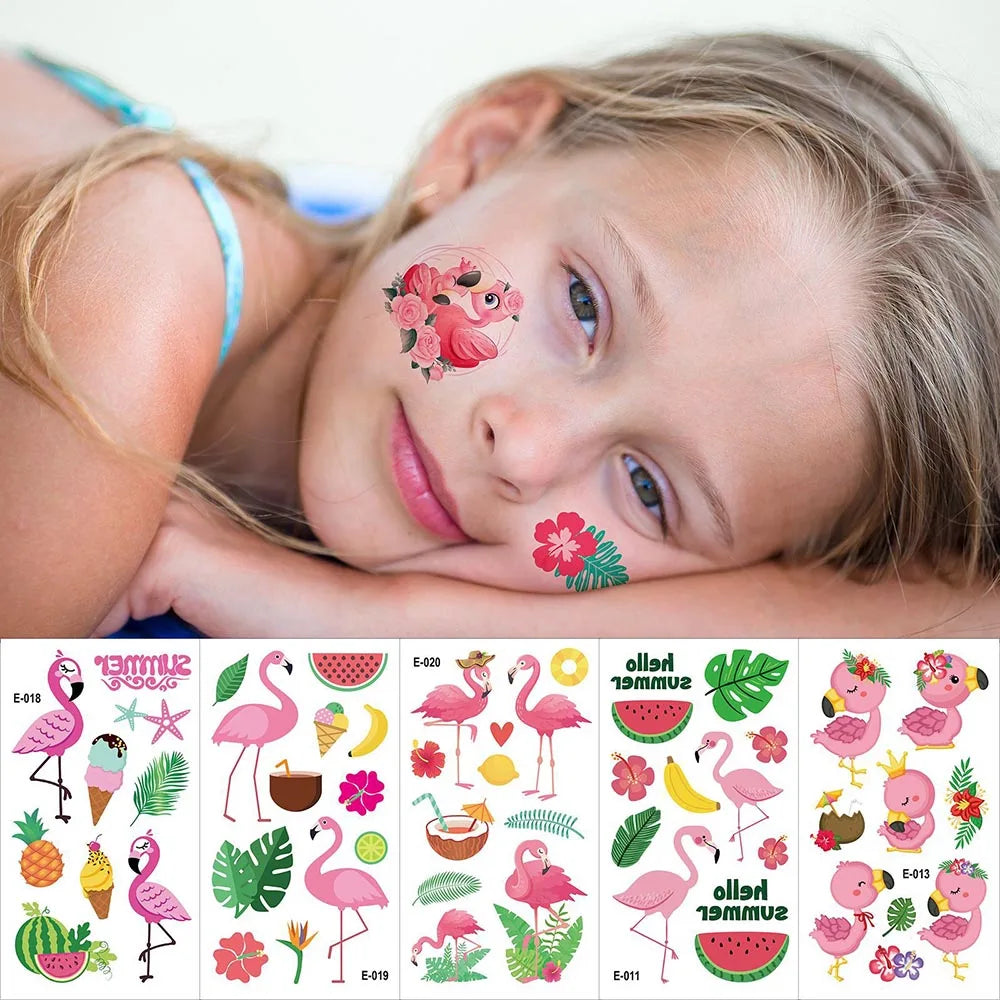 Flamingo Temporary Tattoos 10 Sheets – Waterproof Tropical Party Stickers Temporary Tattoos Babs