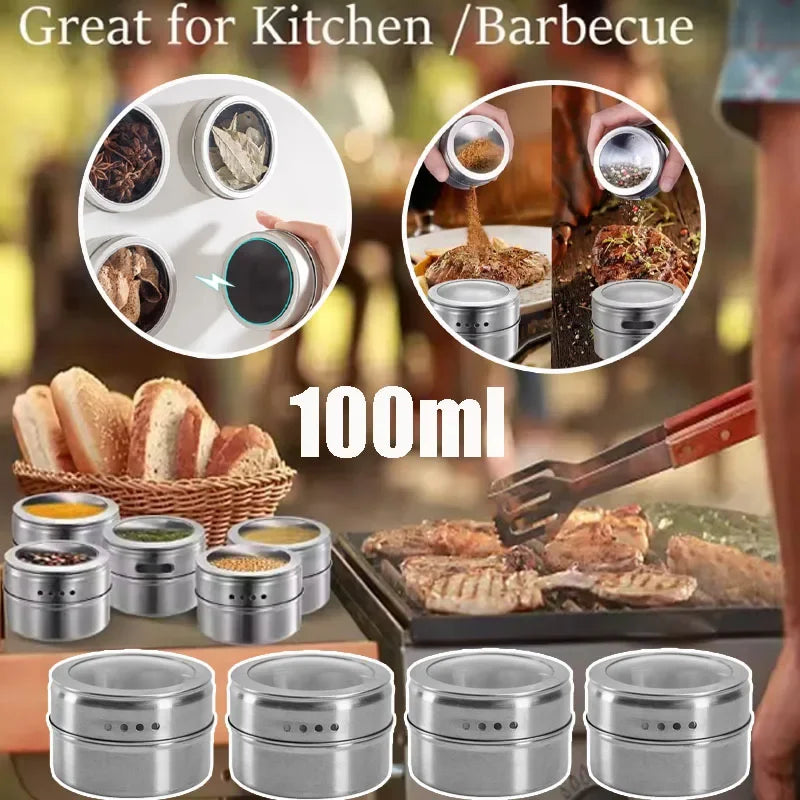 Magnetic Spice Jar Set – Stainless Steel Spice Tins Magnetic Spice Jar Set Babs