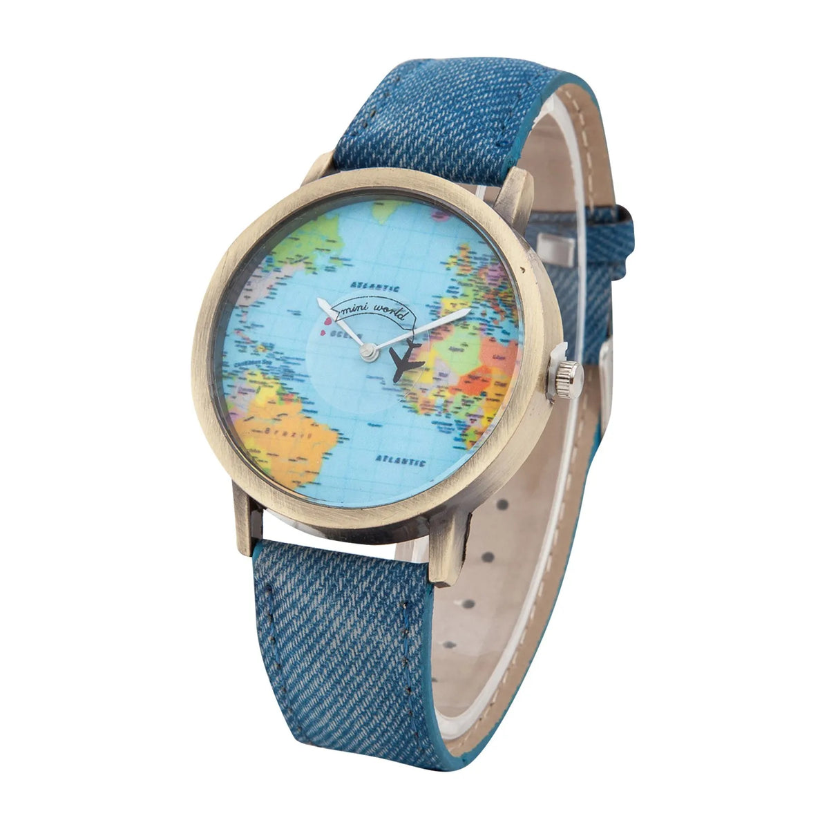 World Map Denim Band Quartz Watch – Unisex Casual Wristwatch Quartz Wristwatch Babs Blue