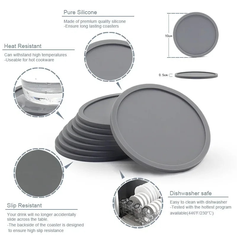 6-Piece Silicone Coasters for Drinks & Desserts – 10cm Set Silicone Coaster Set Babs