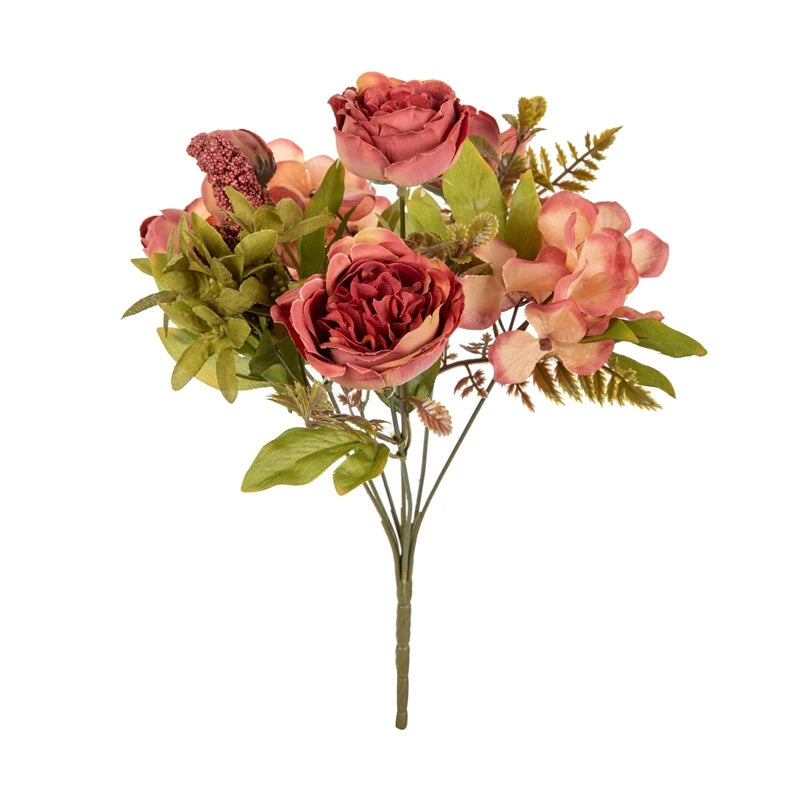 Artificial Silk Peony Hydrangea Bouquet – Wedding & Home Décor Artificial Flower Bouquet Babs orange 1pcs