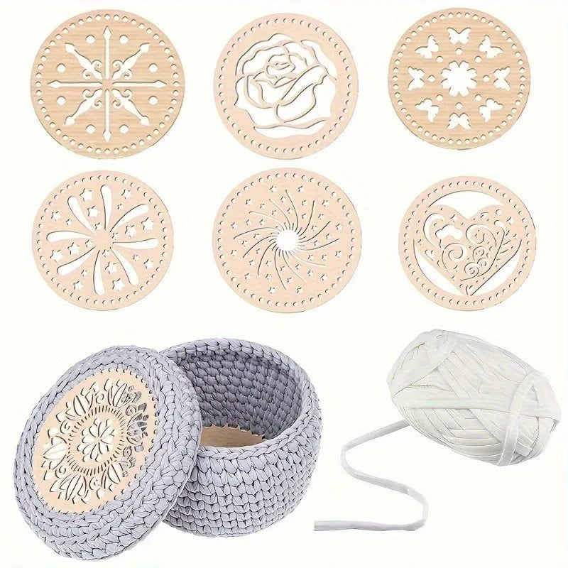 2pcs Wood Crochet Basket Base – Round Hollow DIY Bag Bottom Crochet Basket Base Babs