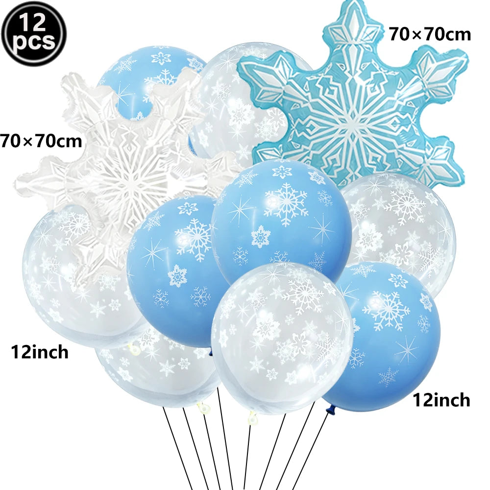 Snowflake Foil Balloons – White Pink Blue Party Décor