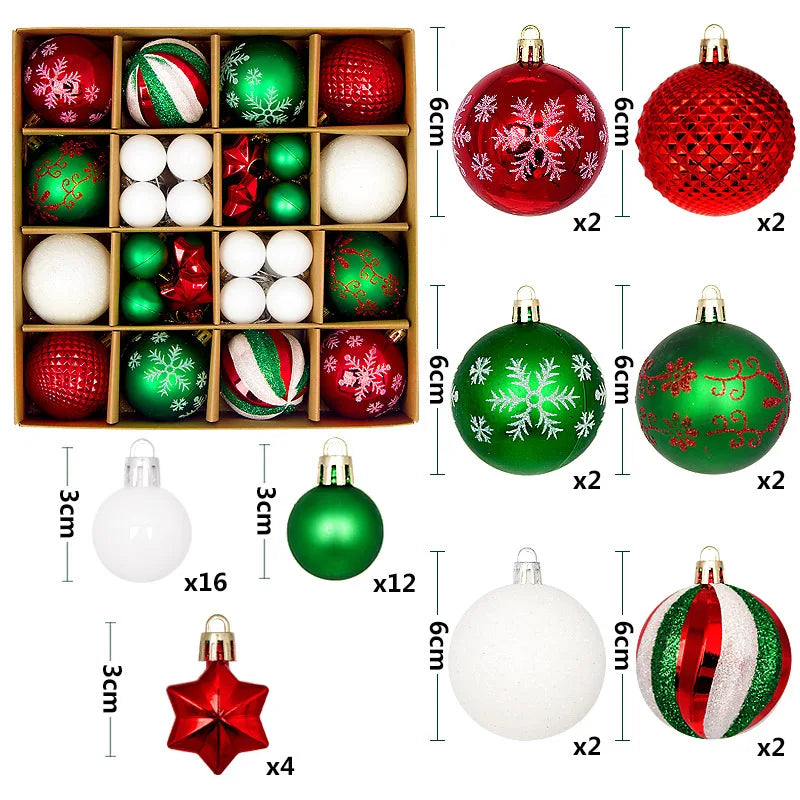 Christmas Ball Ornament Set – Snowflake Xmas Tree Decorations 2025 Christmas Ornament Set Babs 44Pcs-D as picture