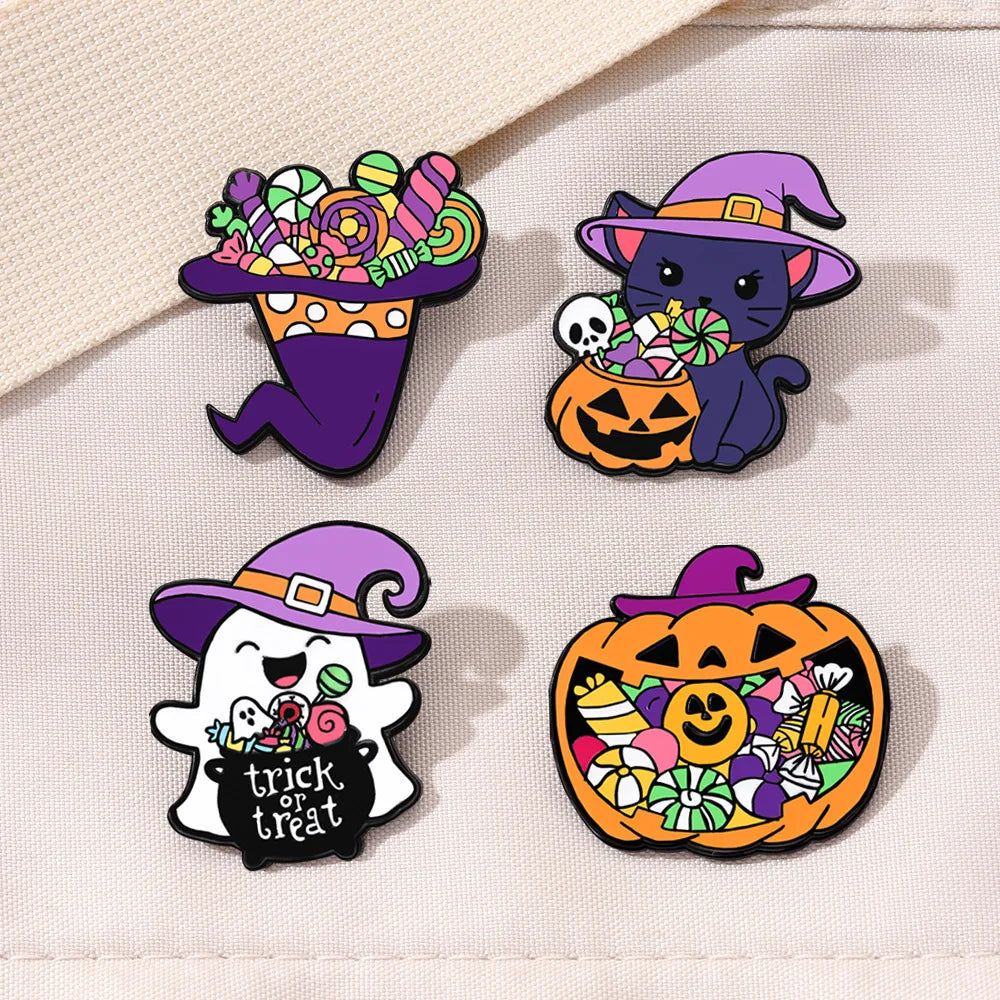 Halloween Metal Brooch Lapel Pins – Ghost, Pumpkin & Wizard Halloween Lapel Pin Babs