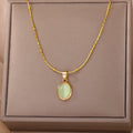 Opal Oval Pendant Necklace Gold Stainless Steel – Women's Gift Opal Pendant Necklace Babs N04669G-3 45cm