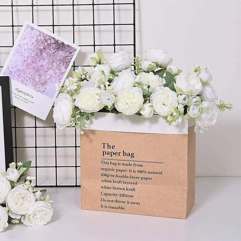 30cm Silk Peony Rose Artificial Bouquet – Wedding & Home Decor Artificial Flower Bouquet Babs