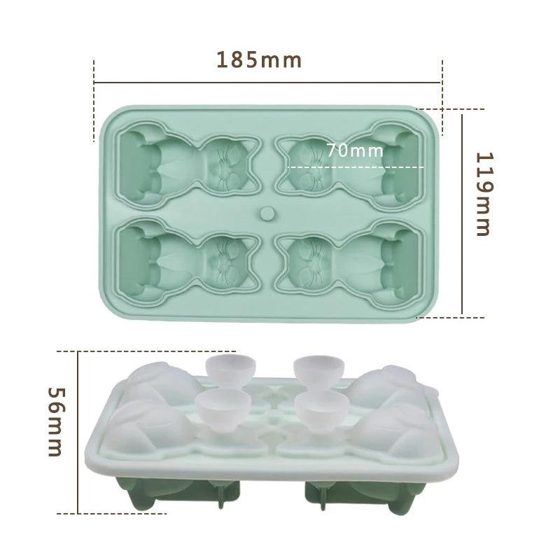 3D Cat Silicone Ice Cube Mold – 4-Cavity Animal Shape Tray Silicone Ice Mold Babs