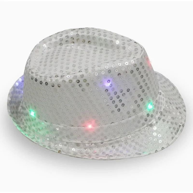 Adult LED Sequin Jazz Hat Tie & Gloves Party Costume Set LED Party Costume Set Babs