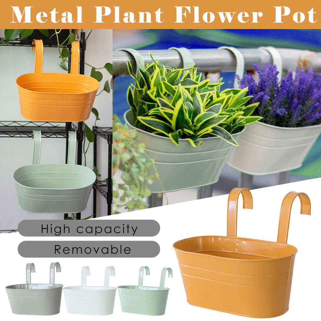 Black Metal Hanging Flower Pot – Wall Mount Fence & Railing Planter Hanging Wall Planter Babs