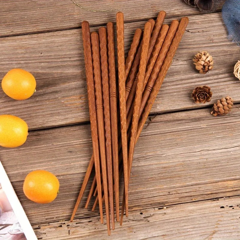 5 Pairs Japanese Hand-Carved Ironwood Chopsticks | Non-Slip Wooden Chopsticks Babs