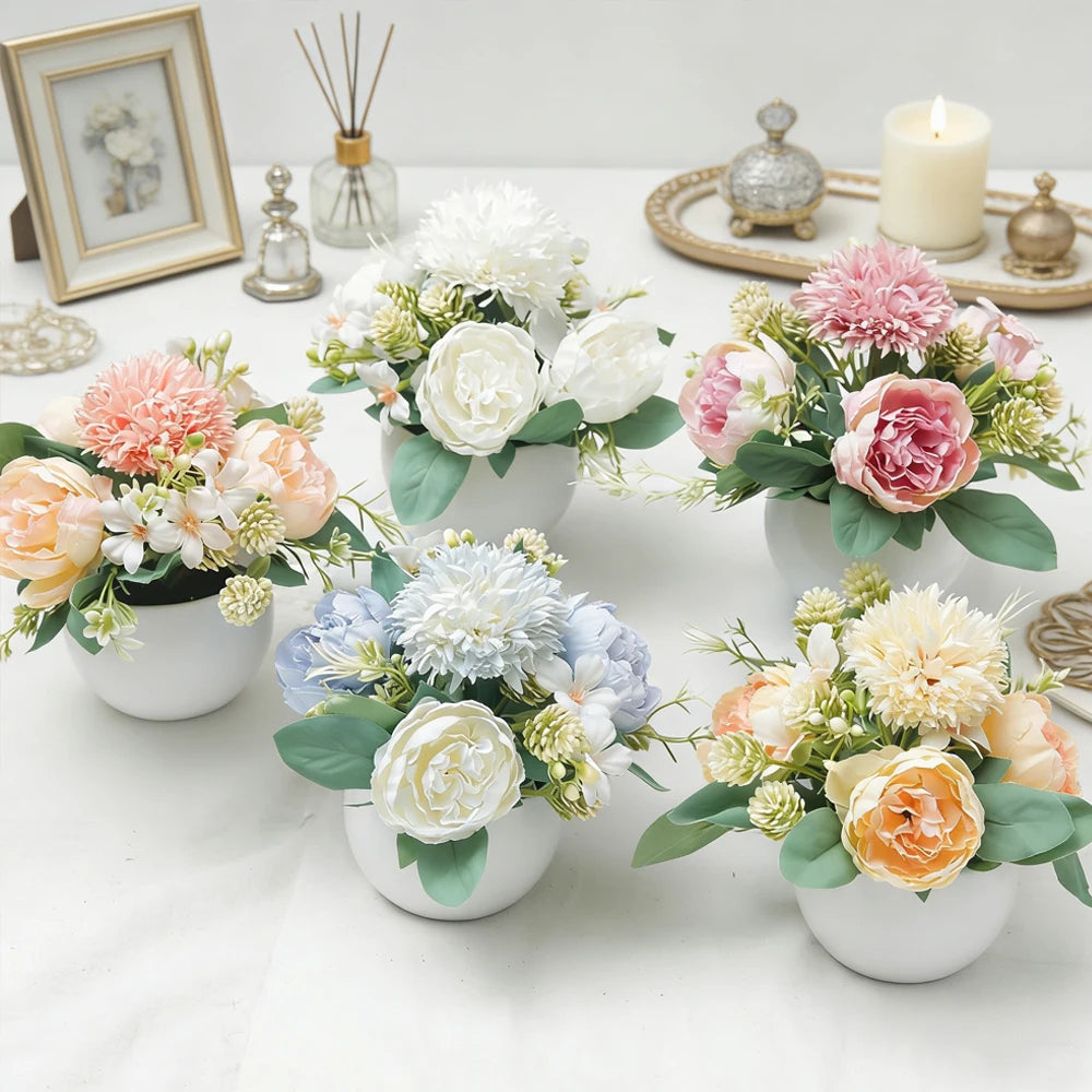Artificial Peony Bonsai Silk Flowers Potted – Wedding Home Decor Artificial Potted Flowers Babs