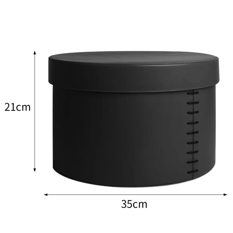 Luxury Round Leather Storage Box with Lid | Minimalist Organizer Leather Storage Box Babs Black