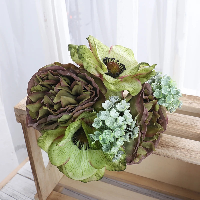 Silk Peony & Poppy Artificial Flower Bouquet | Home & Wedding Artificial Flower Bouquet Babs Green