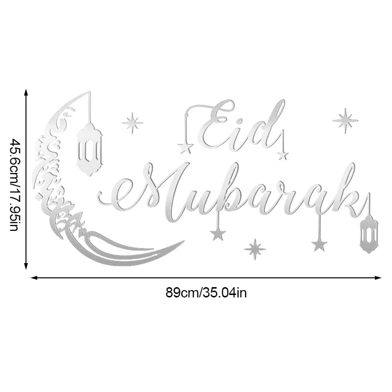 Eid Mubarak Gold Acrylic Mirror Wall Decal – Ramadan 2026 Acrylic Wall Decal Babs Silver Eid
