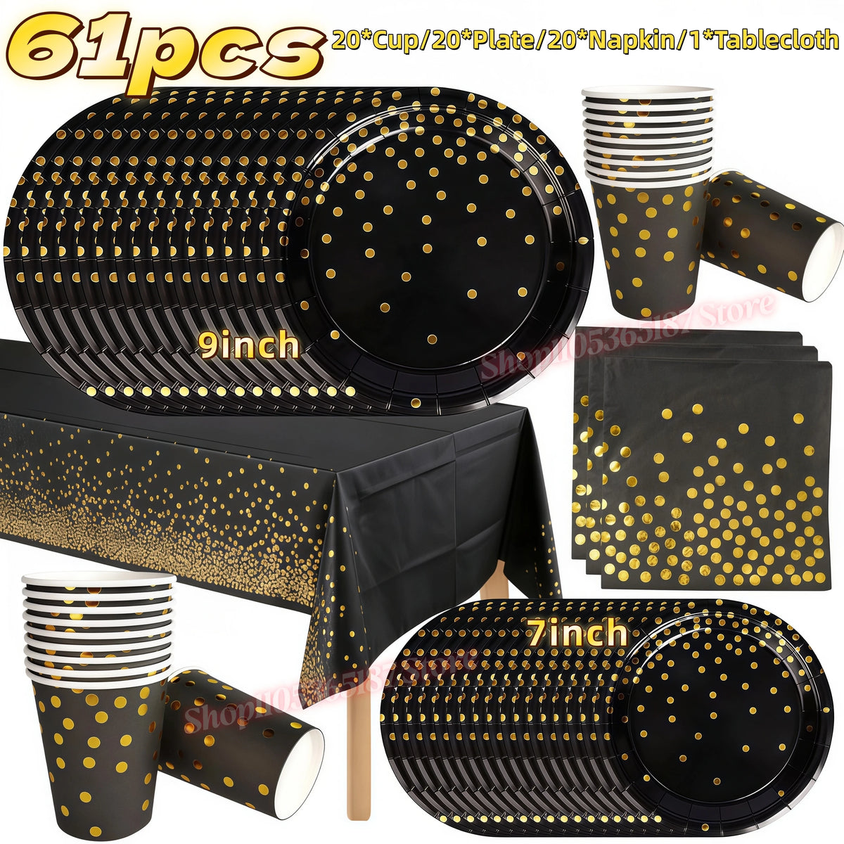 Rose Gold Dark Blue Party Tableware – Cups, Plates & Napkins Set Party Tableware Set Babs 61pcs 4 others