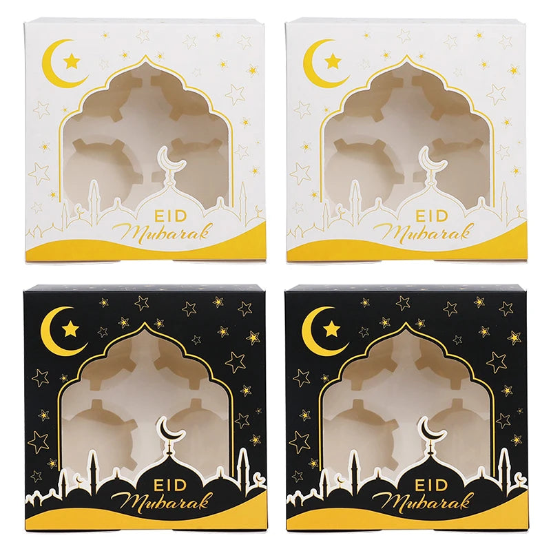 Eid Mubarak Cupcake Gift Boxes – Ramadan Kareem Party Decor Holiday Gift Boxes Babs 4pcs mix 16x16x7.2cm