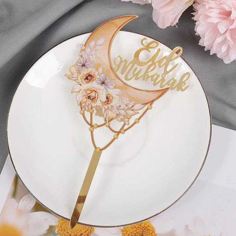 Eid Mubarak Acrylic Cake Topper – Moon Flower DIY Decoration Acrylic Cake Topper Babs
