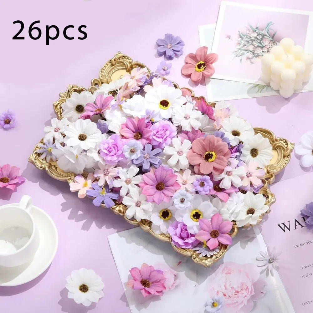 26Pcs Silk Rose Artificial Flower Heads – Wedding & Home Decor Artificial Flower Heads Babs Purple