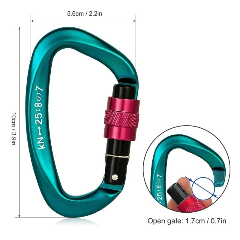 D-Shape Screw Lock Carabiner 25KN – Aluminum Climbing Buckle Climbing Carabiner Babs