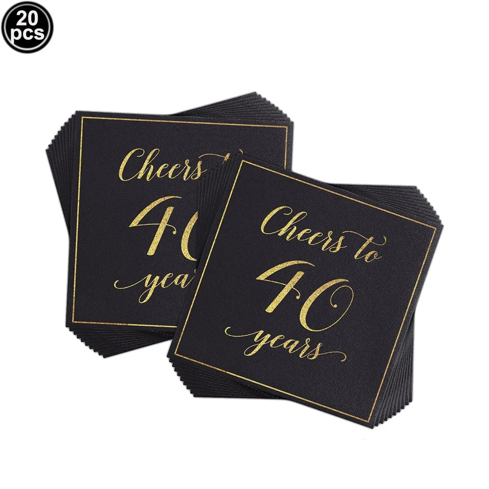 40th Birthday Party Decorations – Black & Gold Tableware Set Birthday Party Set Babs 40th napkins