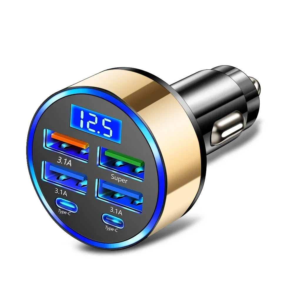 6-in-1 Fast Car Charger 3.1A Dual USB-C with Digital Display Car Charger Adapter Babs