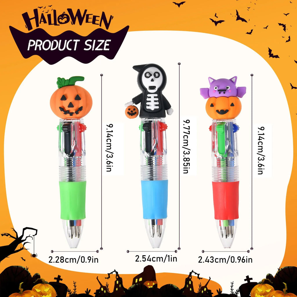 Halloween 4-in-1 Multicolor Ballpoint Pens – Pumpkin Bat Ghost Novelty Ballpoint Pens Babs