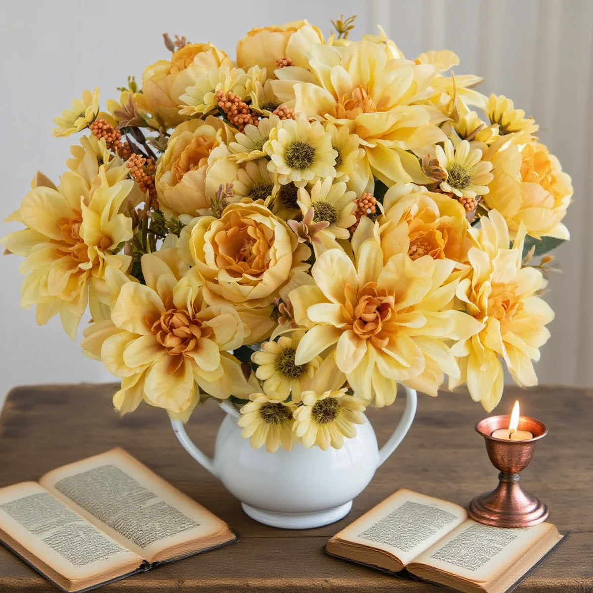 Artificial Silk Dahlia Rose Daisy Bouquet – Wedding & Home Decor Artificial Flower Bouquet Babs