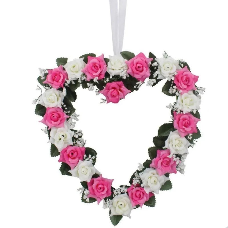 Silk Rose Heart Wreath – Artificial Wedding Flower Garland Flower Wreath Garland Babs pink