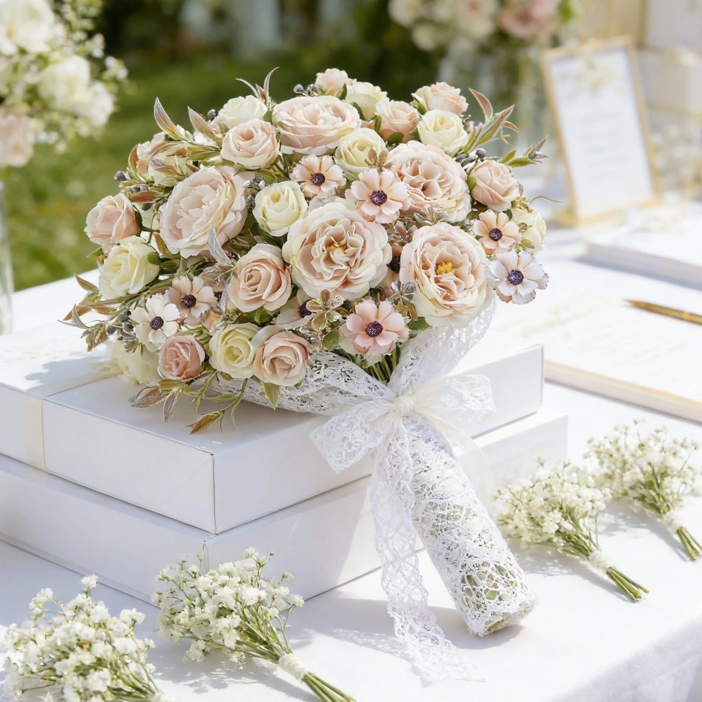 Silk Artificial Rose Bouquet – Handmade Wedding & Home Décor Artificial Flower Bouquet Babs