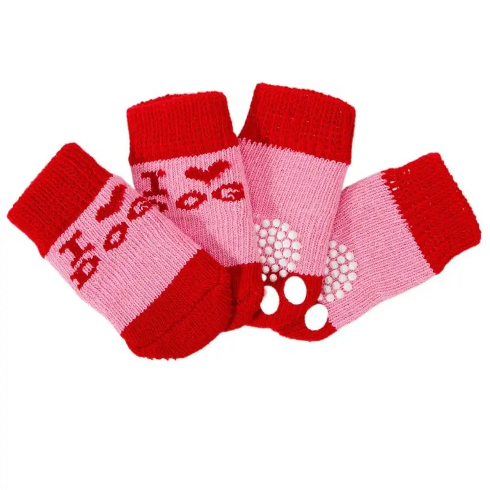 Cute Anti-Slip Pet Socks for Dogs & Cats – 4 Pack, S/M/L Pet Socks Babs pink love S