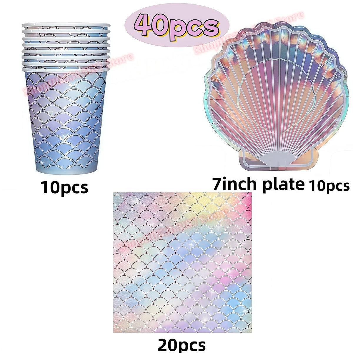 Mermaid Birthday Party Decorations Set – Plates, Cups & More Party Decoration Set Babs 40pcs 1 others