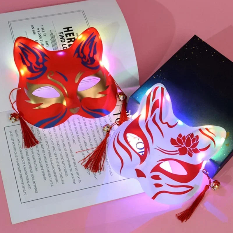 LED Light-Up Anime Fox Cat Half Face Mask – Cosplay Party LED Costume Mask Babs mix colors