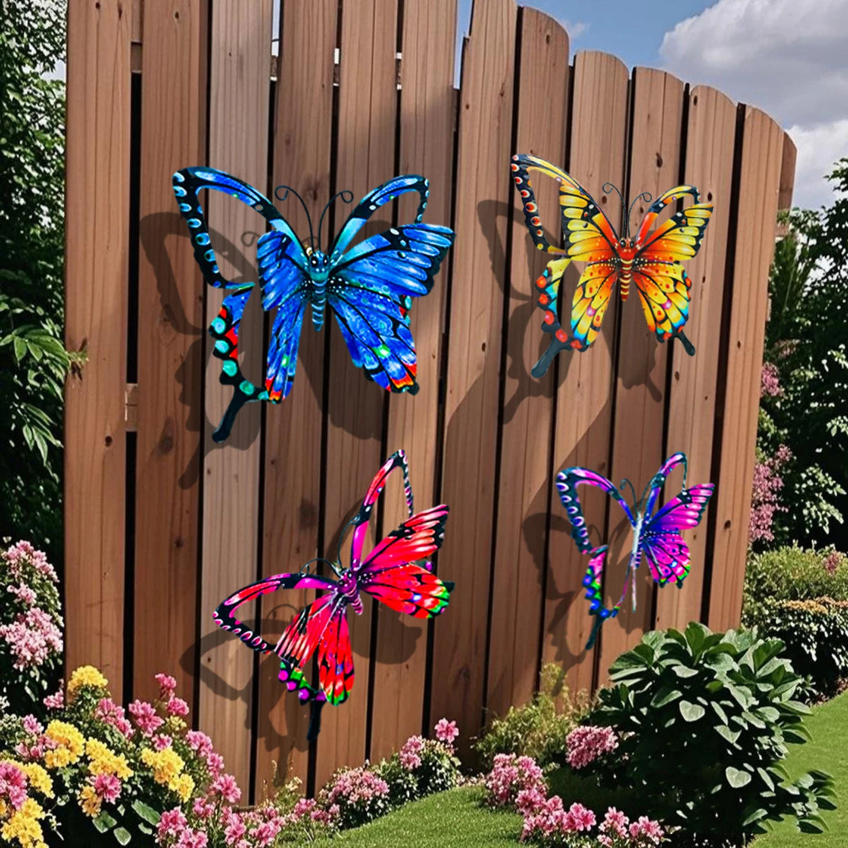 4pcs Iron Butterfly Wall Decor – Painted Metal Garden Art Set Metal Wall Art Babs