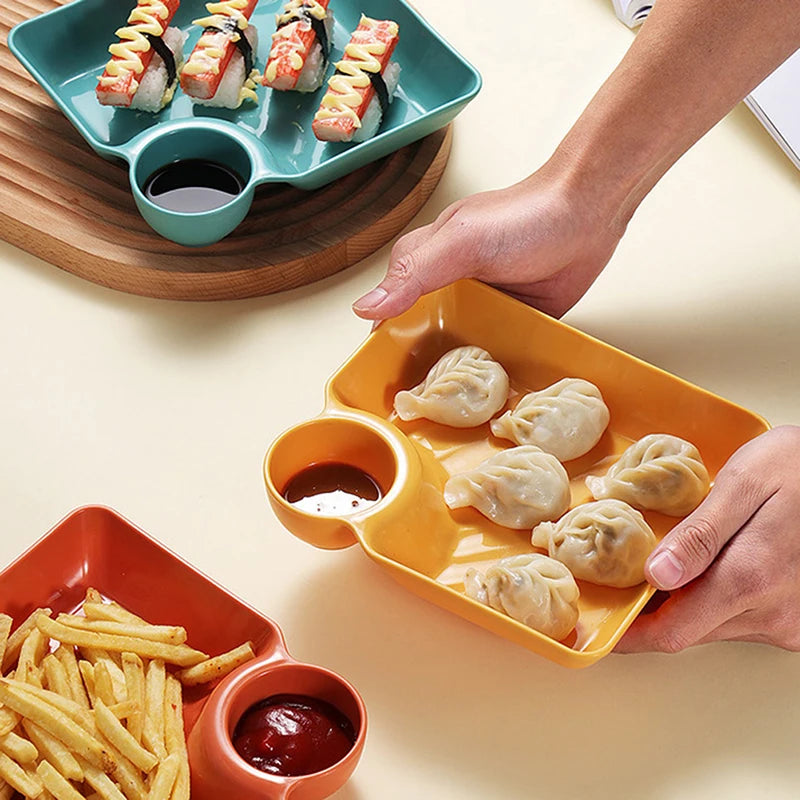 Multicolor Plate with Dipping Compartment for Snacks & Dining Dipping Snack Plate Babs