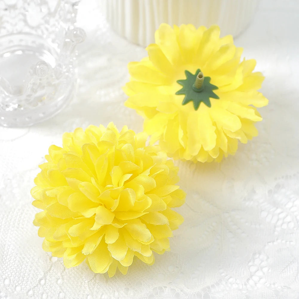 10 Pcs Orange Silk Chrysanthemum Artificial Flower Heads Decor Artificial Flower Heads Babs Yellow 10Pcs