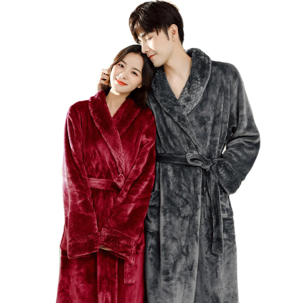 Couple Flannel Robe – Thick Fleece Bathrobe for Men & Women Fleece Bathrobe Babs